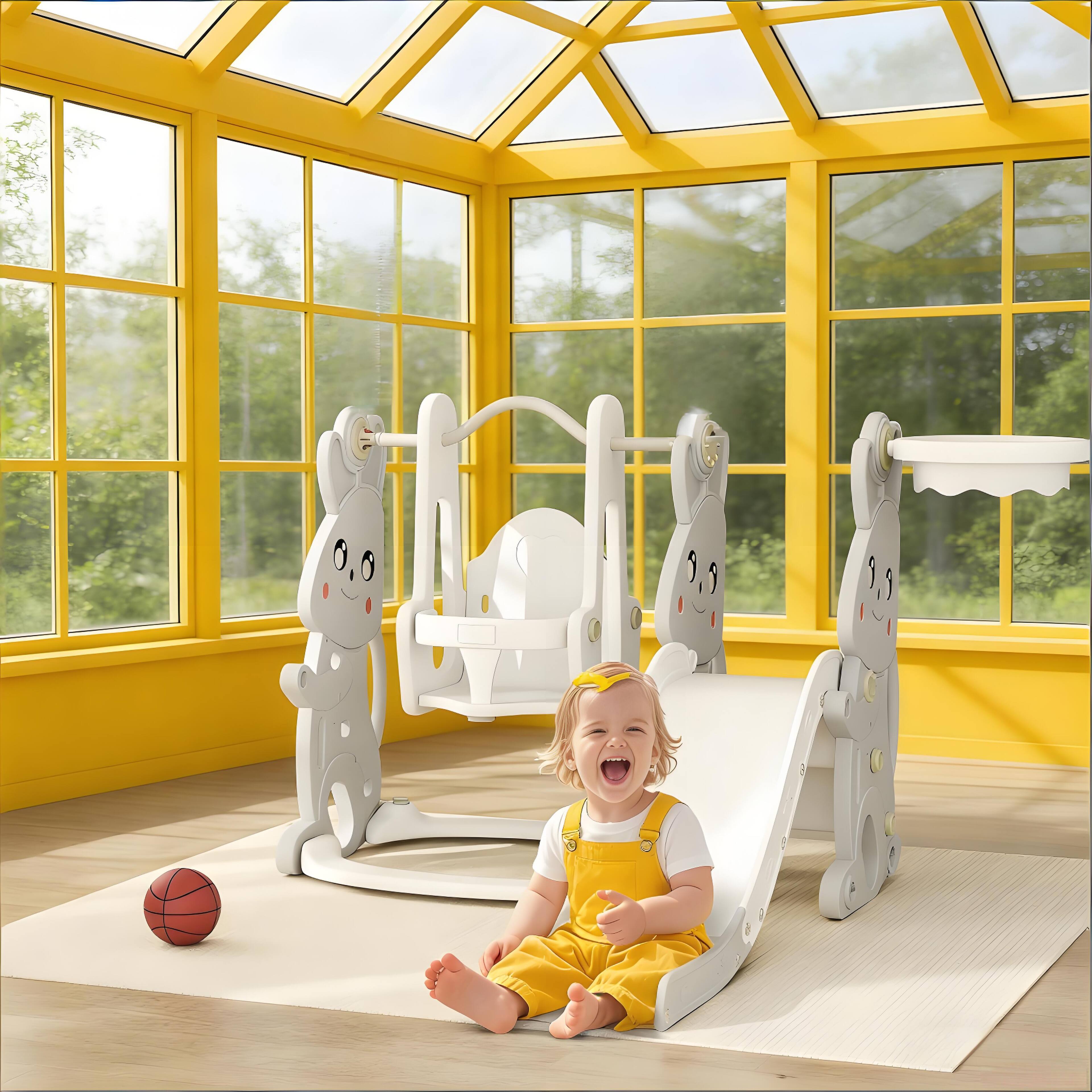 Siljoy - Rabbit 4-in-1 Toddler Slide & Swing Set, Indoor, Water-Stable Base, for Ages 1-4, Easy Assembly - Gray price history on PriceWatchPro