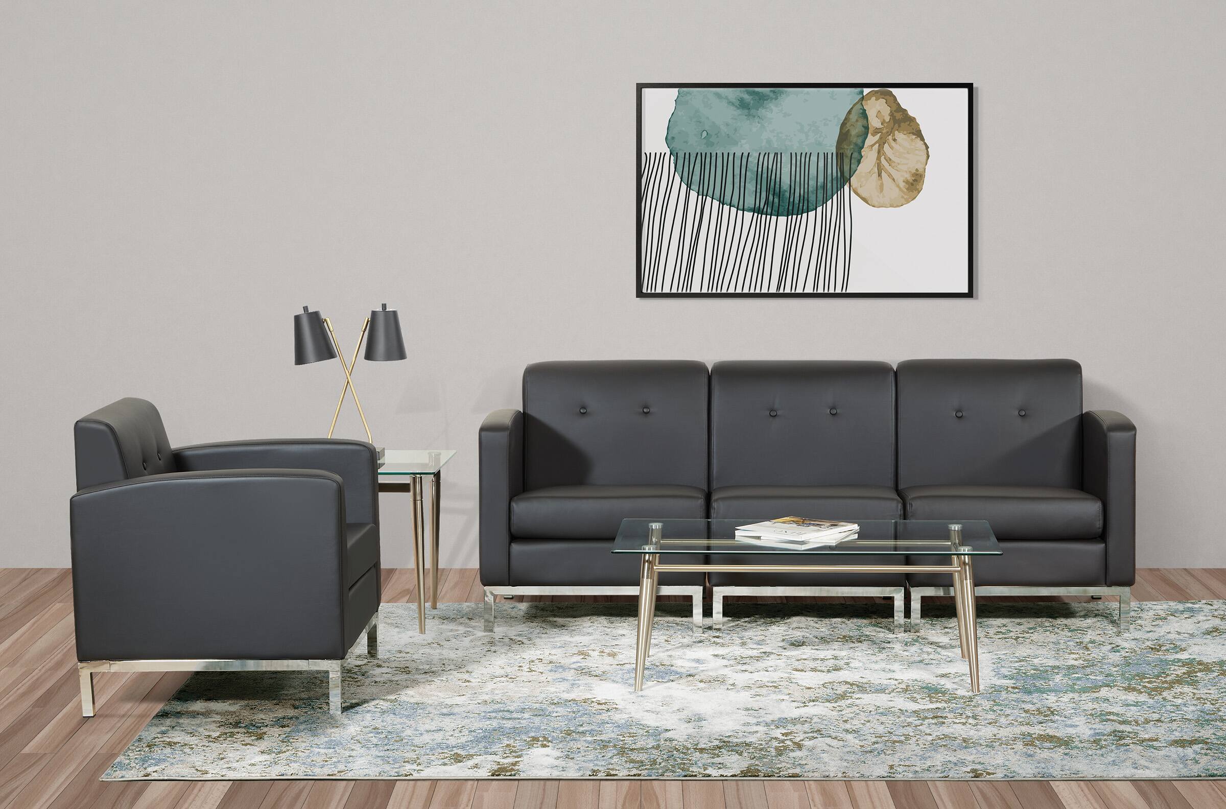 Alt View 2. OSP Home Furnishings - Brooklyn Glass Top Coffee Table - Glass/Brushed Nickel Finish.