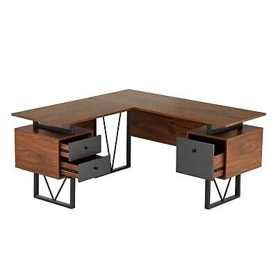 Alt View 7. Techni Mobili - 59" L-Shaped Desk with Drawers and File Cabinet(RTA-4809DL-WAL) - Walnut/Black.