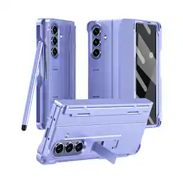 Dteck - For Samsung Galaxy Z Fold8 Ultra Built-in Screen Protector Rugged Shockproof Pen Holder Stand Hinge Cover Case + Stylus - Purple