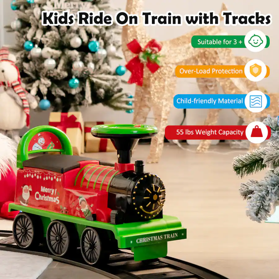 Kida Track Ride Costway 6V Electric Kids Ride On Train Motorized Train Toy w/ Track & 6 ...