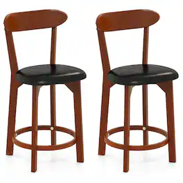Costway - 23.5" Bar Stool Set of 2 with Curved Backrest & Footrest Counter Height Stools - Walnut,Black