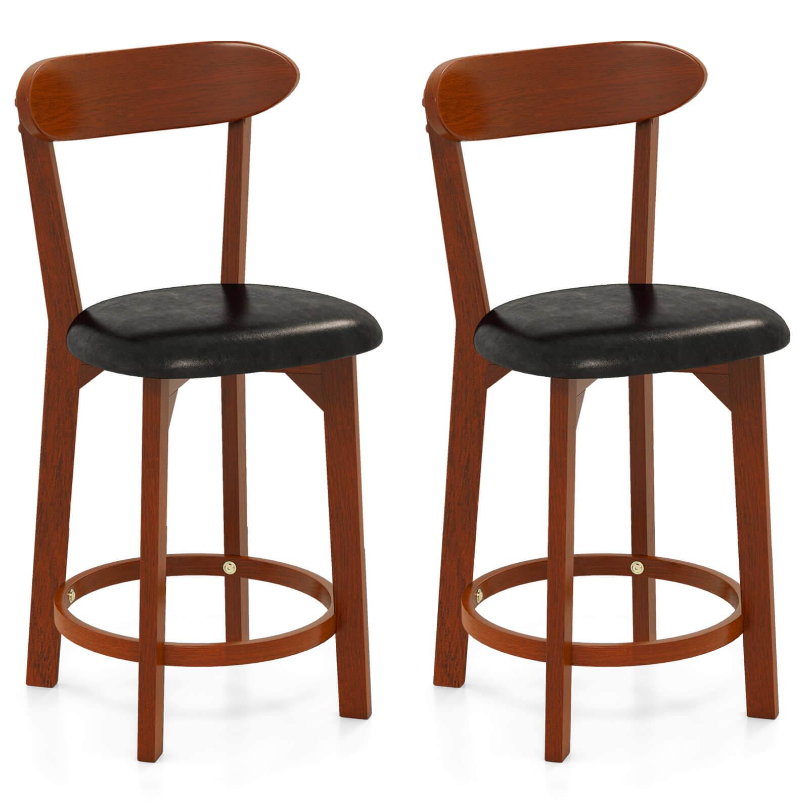 Costway - 23.5" Bar Stool Set of 2 with Curved Backrest & Footrest Counter Height Stools - Walnut,Black