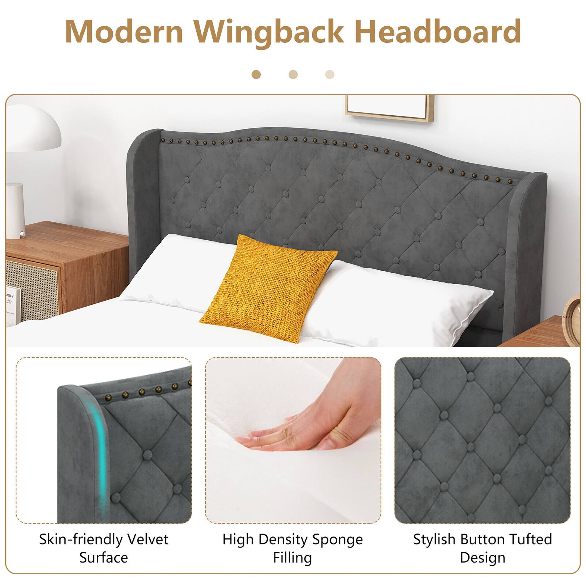 Modern Wingback Headboard

- Skin-friendly Velvet Surface
- High Density Sponge Filling
- Stylish Button Tufted Design