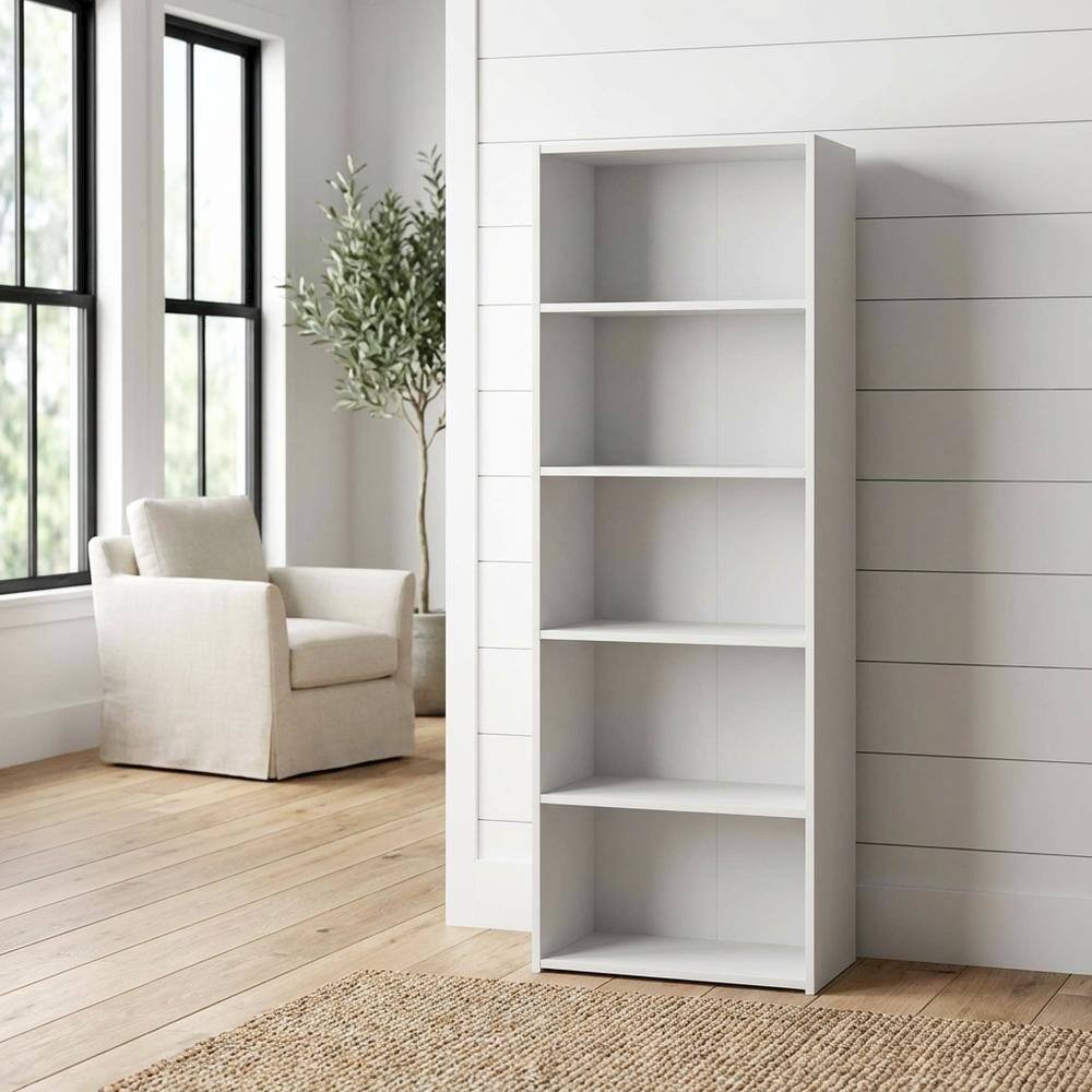 Angle. FurniFact - Engineered Wood bookcase with open shelving for home storage - White.