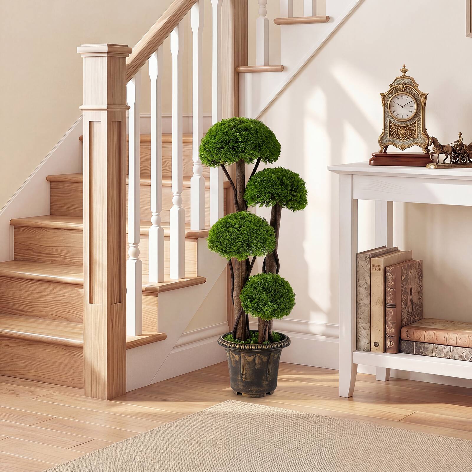 Alt View 3. Costway - Costway 2 PCS Artificial Cypress Topiary Ball Tree with Retro Cement-filled Planter, Vines - Green, Rustic Brown.