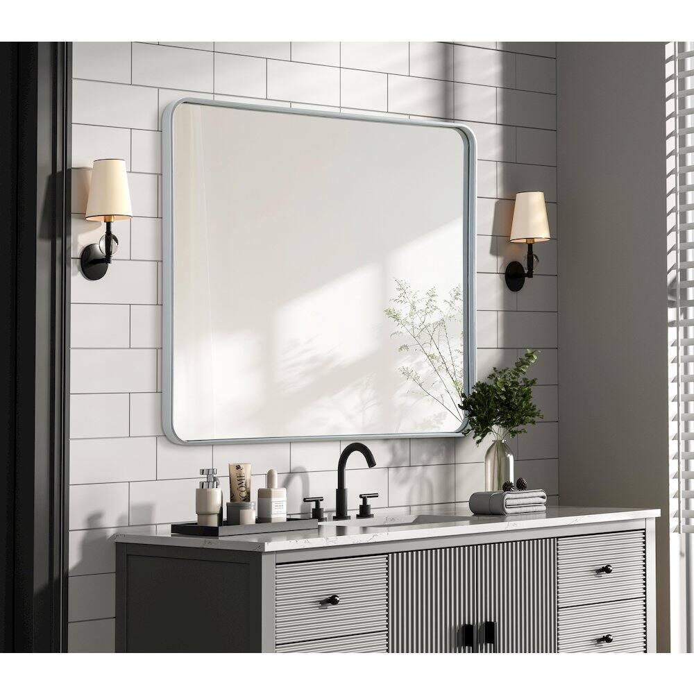 Alt View 2. Elegant Decor - Contour Metal Rectangle Mirror 36x40 in Silver - Silver.