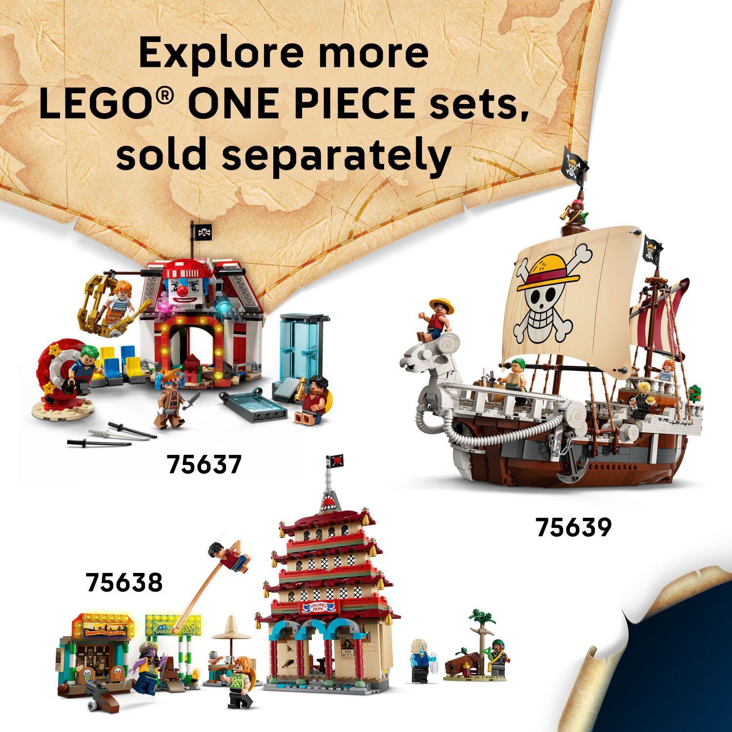 Explore more LEGO® ONE PIECE sets, sold separately 75637 75639 75638