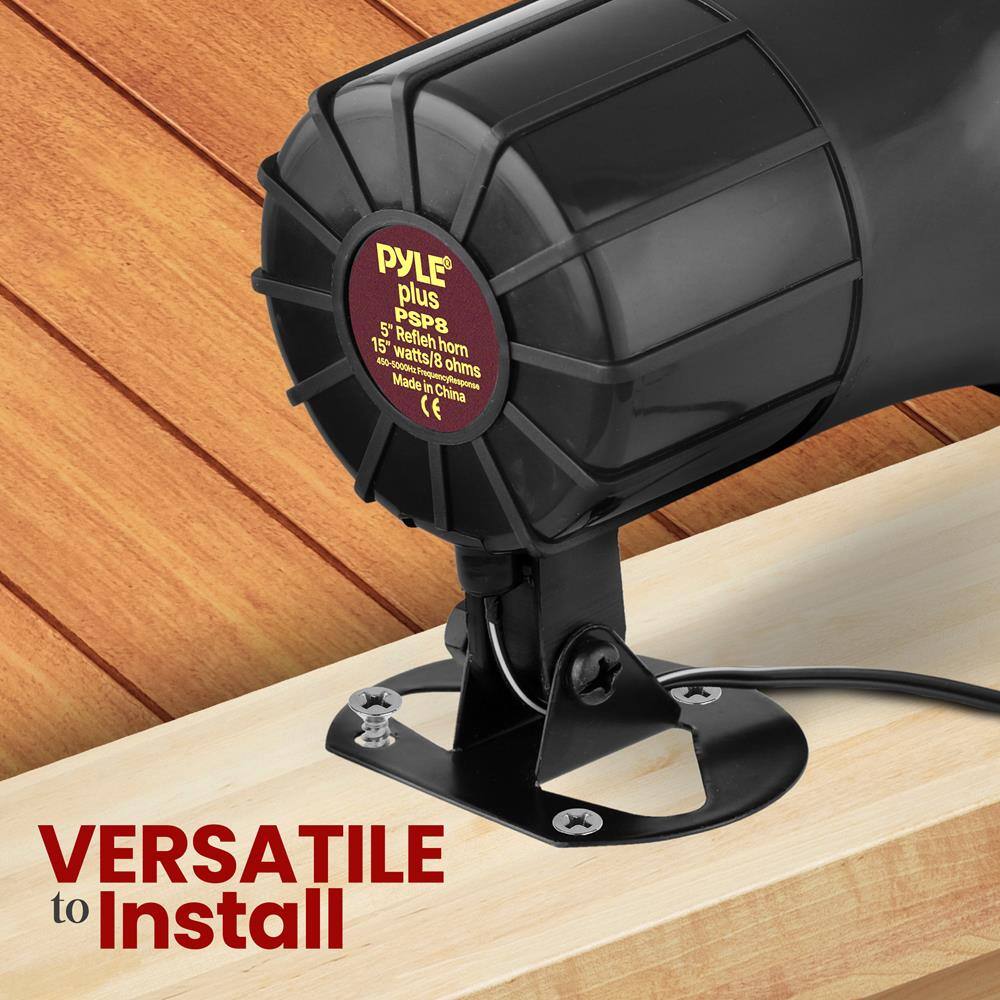 PYLE plus  
5" PSB8  
15" Reflector/8 ohms  
15 watts/8 ohms  
Made in China  
CE  

VERSATILE to Install