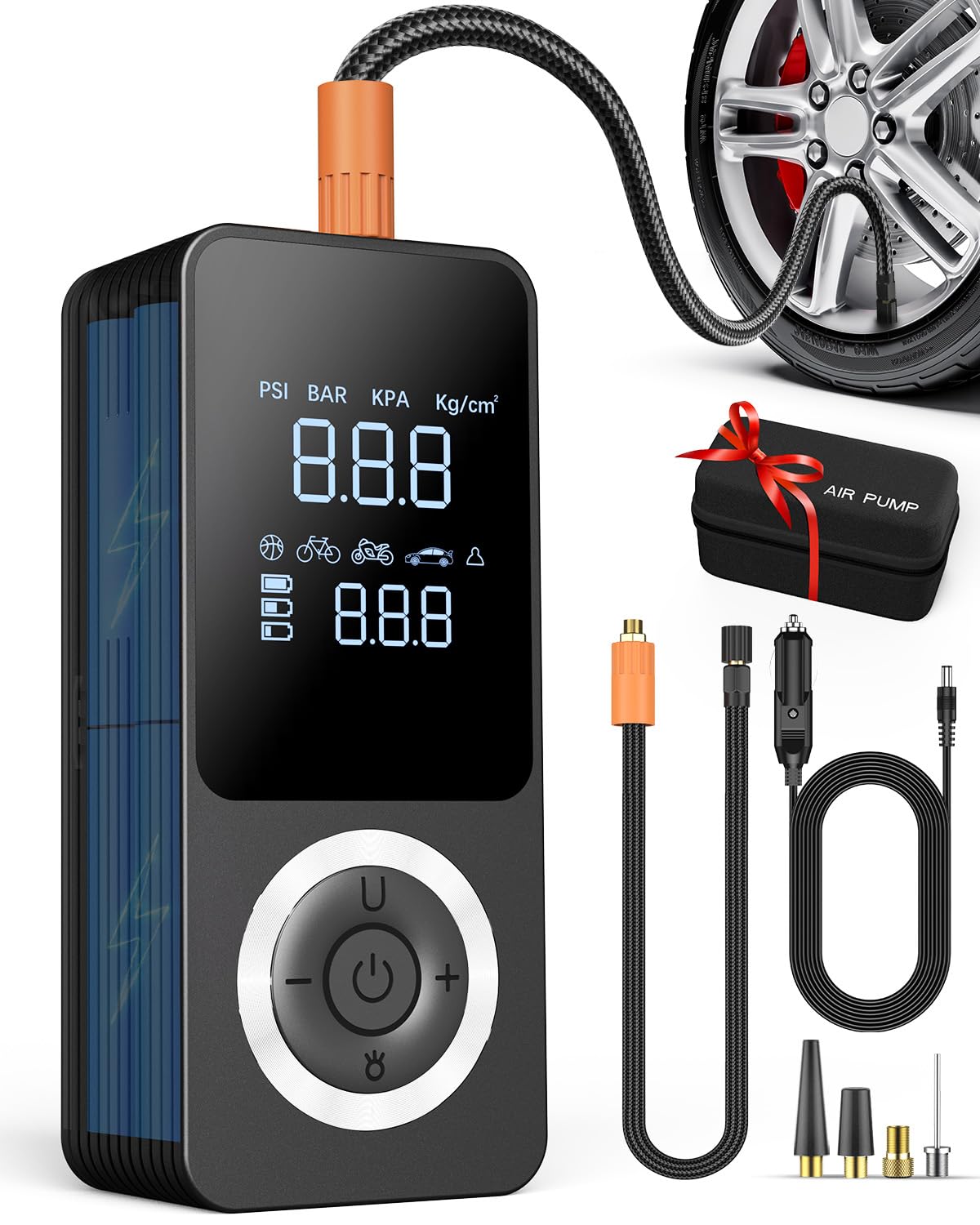 JETRANSPORT - Cordless Tire Inflator Portable Air Compressor 150 Psi Pump With Rechargeable Gauge 12v Car Power Adapter S - Obsidian