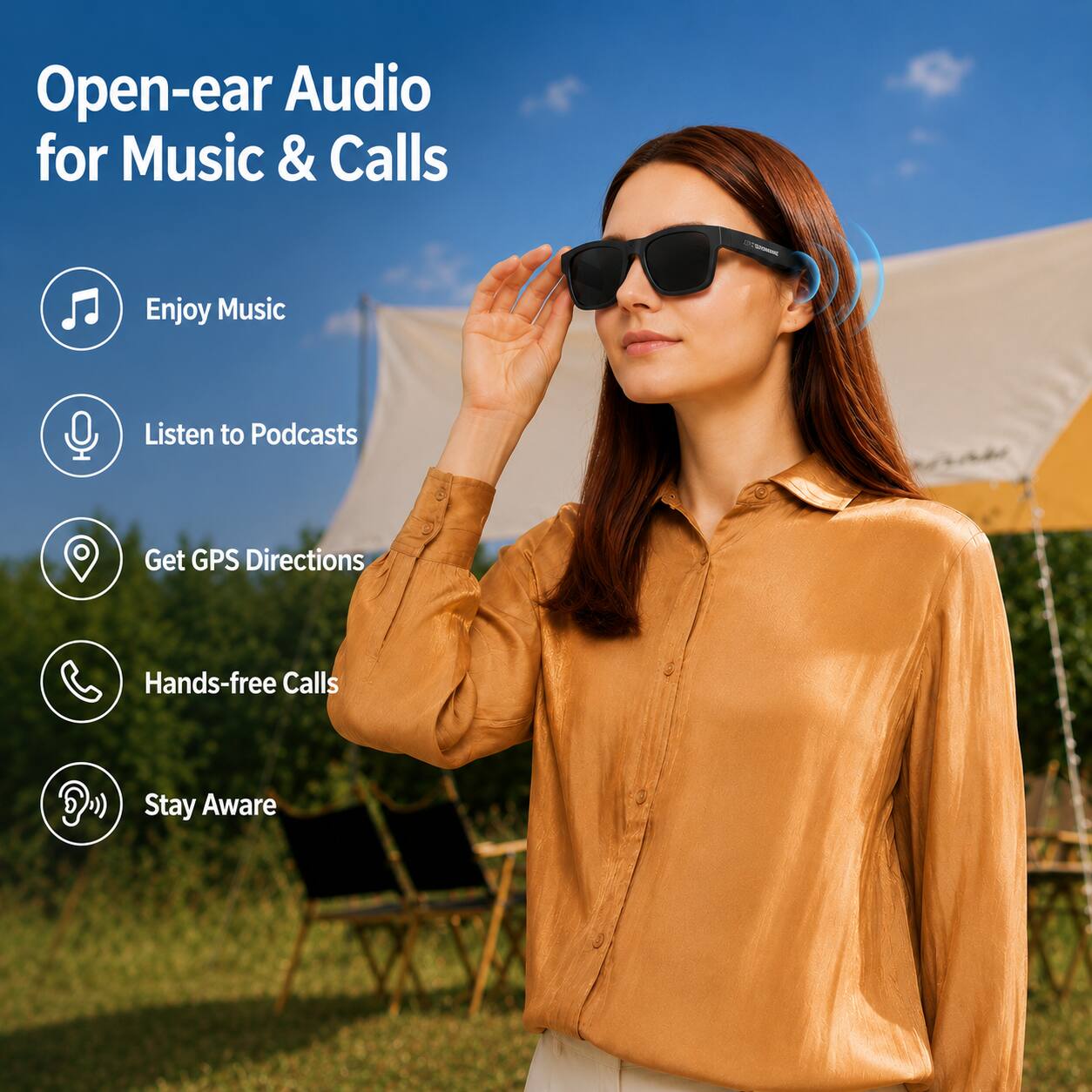 Open-ear Audio for Music & Calls

- Enjoy Music
- Listen to Podcasts
- Get GPS Directions
- Hands-free Calls
- Stay Aware
