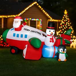 BreeBe - Lighted 9FT Christmas Helicopter Inflatable with Santa Claus and Penguin - Multicolor