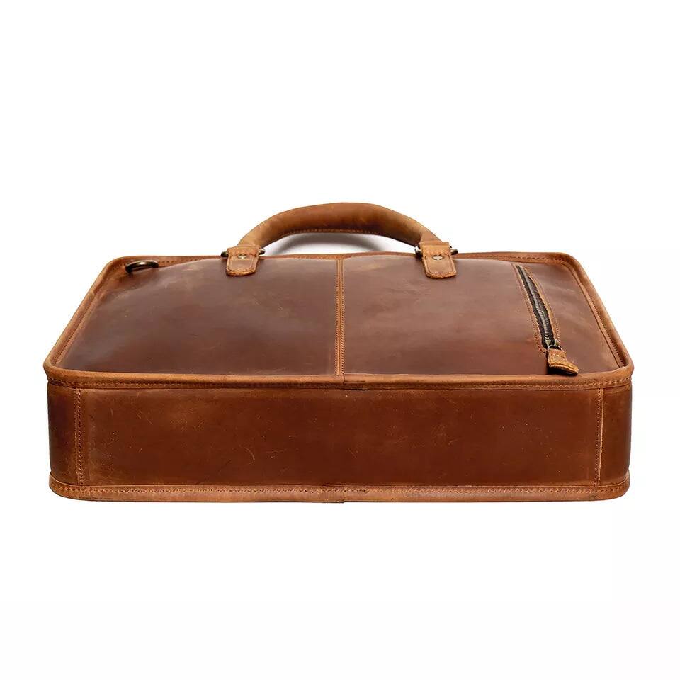 Alt View 1. Steel Horse Leather - The Hemming Leather Laptop Bag | Vintage Leather Briefcase - Brown.