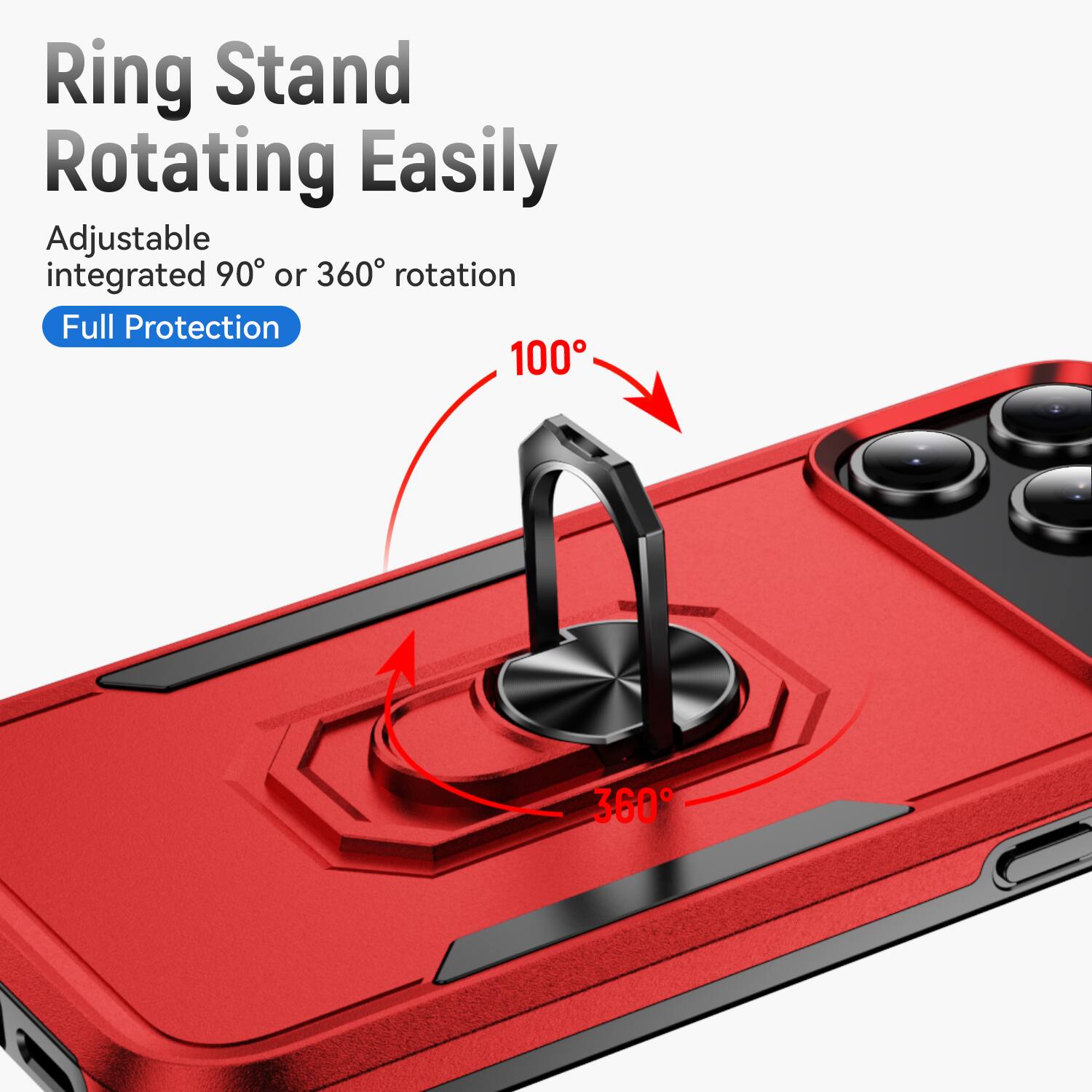 Ring Stand Rotating Easily Adjustable integrated 90° or 360° rotation Full Protection