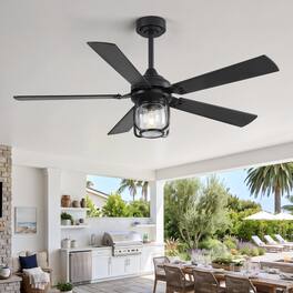 Breezary - 52 Inch Ceiling Fan with Light, 5 Plywood Blades, Quiet DC Motor, Remote Control, 6 Speeds, 1/4/8H Timer - Black