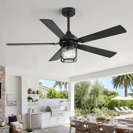 Front. Breezary - 52 Inch Ceiling Fan with Light, 5 Plywood Blades, Quiet DC Motor, Remote Control, 6 Speeds, 1/4/8H Timer - Black.