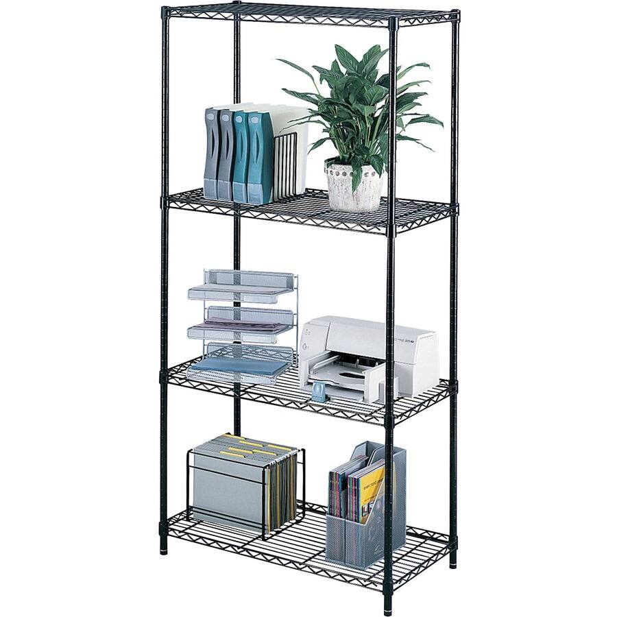 Left. Safco - Safco Industrial Wire Shelving 48" W x 18" D x 72" H 4 x Shelf 1250 Black Powder Coated Steel - Black.
