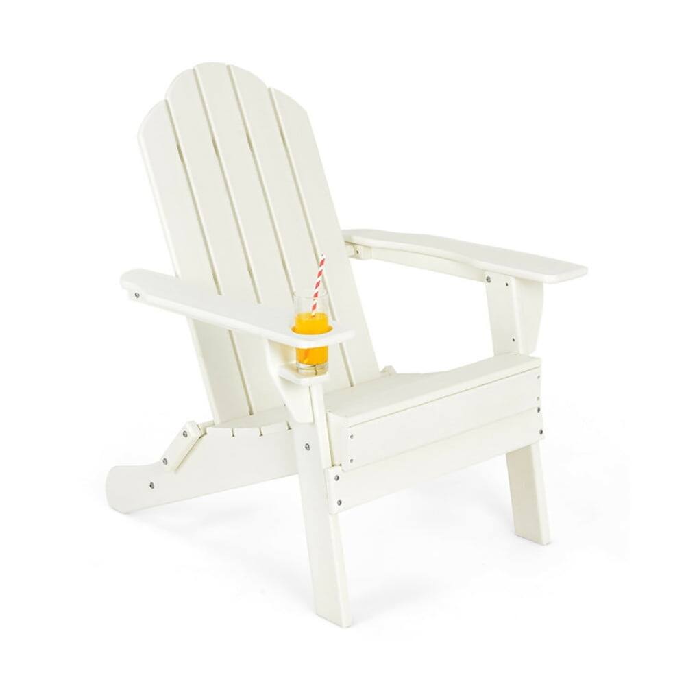 Alt View 4. Kadyn - Folding Adirondack Chair, Foldable Weather Resistant Patio Chair with Built-in Cup Holder,Patio Chairs-White - White.