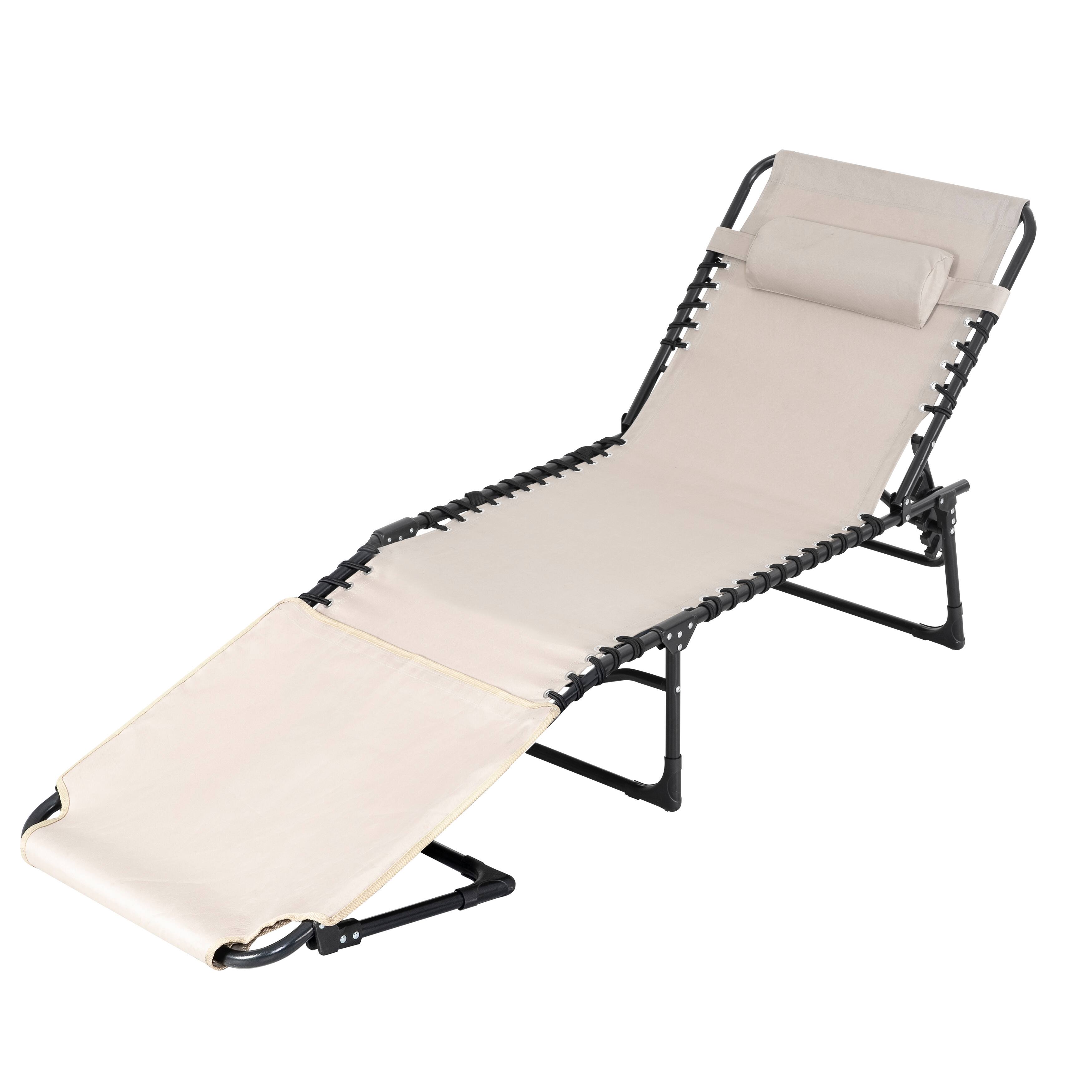 Alt View 9. Nuu Garden - Folding Chaise Lounge Chair, 5-Position Adjustable Recliner with Pillow and Face Hole - khaki and black.