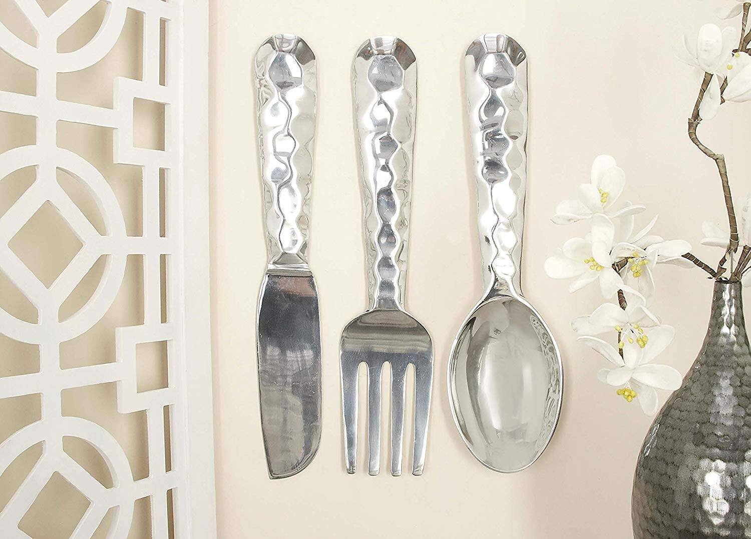 Alt View 4. Manhattan Lane - Artistic Cutlery Wall Decor In Aluminum, Set of Three - Silver.
