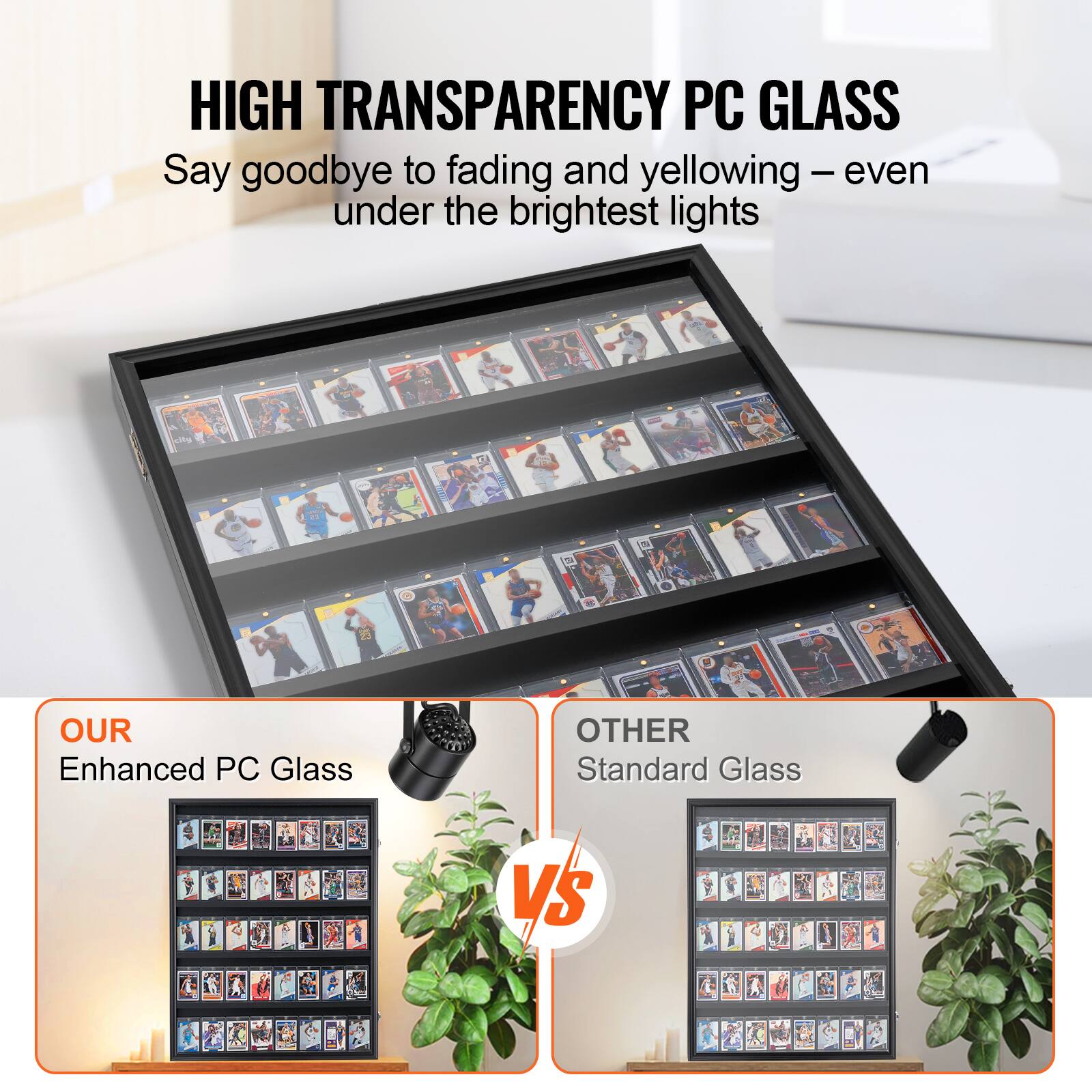 HIGH TRANSPARENCY PC GLASS  
Say goodbye to fading and yellowing – even under the brightest lights  

OUR Enhanced PC Glass  
vs  
OTHER Standard Glass