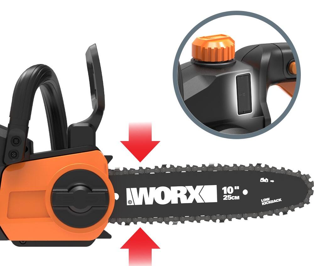 Alt View 12. WORX - WG323 20V 10" Cordless Pole Chainsaw with Auto-Tension (1 x 2.0 Ah Battery and 1 x Charger) - Black.