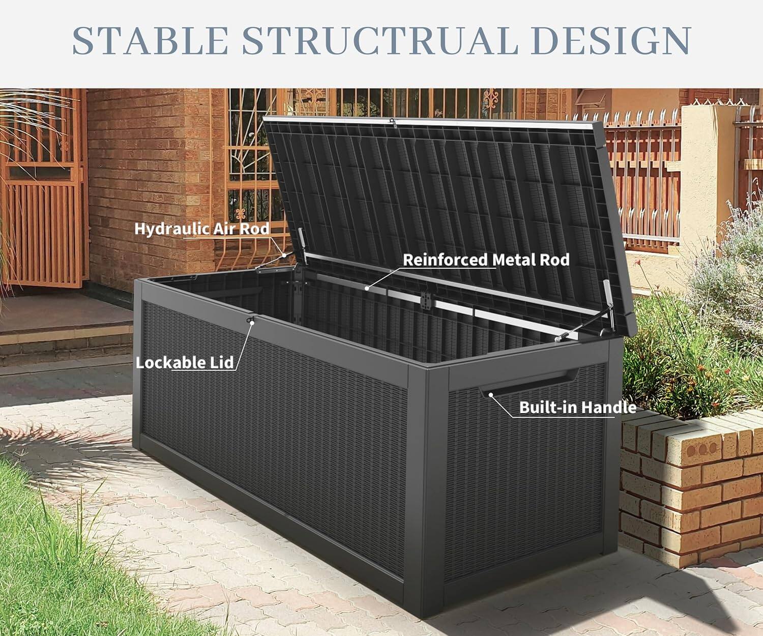 STABLE STRUCTURAL DESIGN

- Hydraulic Air Rod
- Reinforced Metal Rod
- Lockable Lid
- Built-in Handle