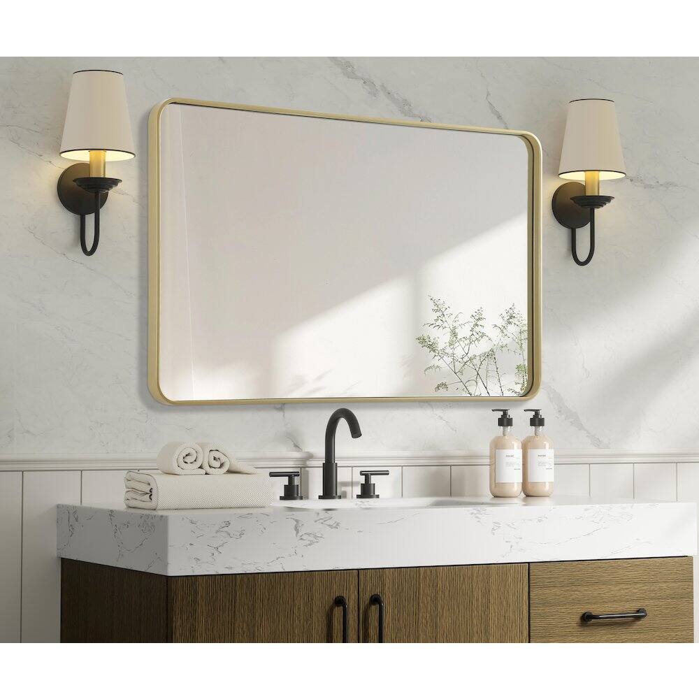 Alt View 2. Elegant Decor - Contour Metal Rectangle Mirror 30x48 in Brass - Brass.