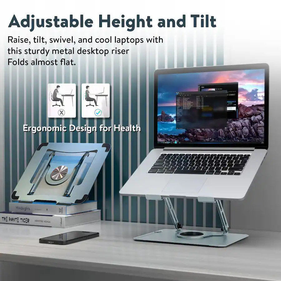 Raise Riser Card Uncaged Ergonomics Adjustable Swivel Laptop Stand for Desk Ocean Blue ...