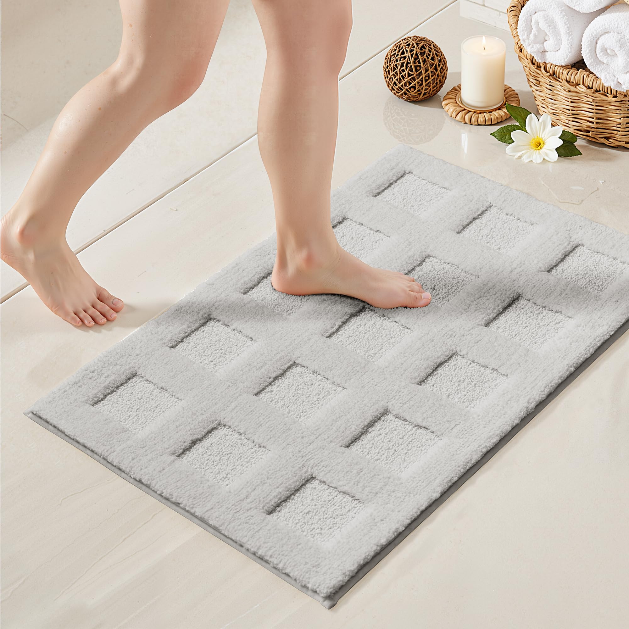 Paradigms Interiors - Checkered Bathroom Rugs 24 X 16 Non-slip Bath Mats For Plush Shag Absorbent Microfiber Ultra Soft Mat Cute Washable Rug - Grey-1'8" x 2'8" (Rectangular)