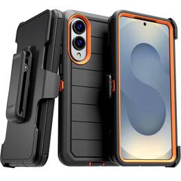 RomeTech - Defender Case for Samsung Galaxy S25 Edge with Belt Clip, Kickstand, Dual-Layer, Black/Orange - Black / Orange