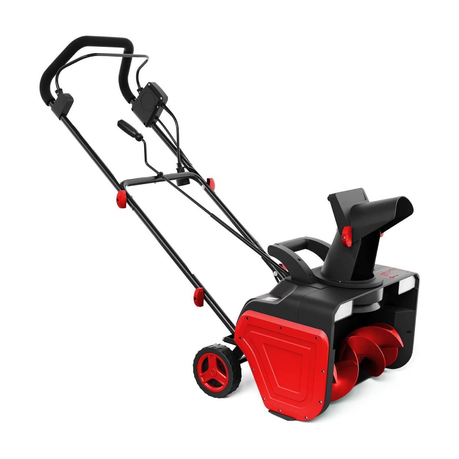 Front. Qeetex - 2200 Watt Corded Electric Snow Blower, with 33000 RPM for Walkway, Driveway, Sidewalk, Red.
