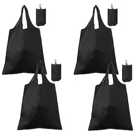 Unique Bargains - 4pcs Foldable Travel Bag Lightweight Polyester Reusable Grocery Tote Pouch for Women and Men Travel Beach Storage - Black