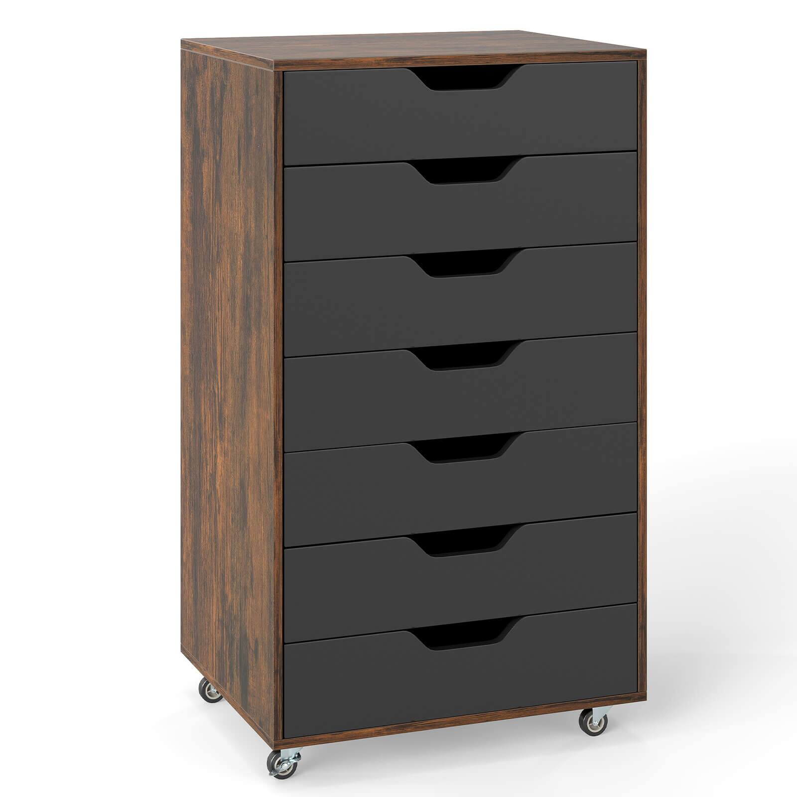 Front. Costway - Costway 7-Drawer Chest Mobile File Cabinet Vertical Filing Organizer with Lockable Wheels - Brown.