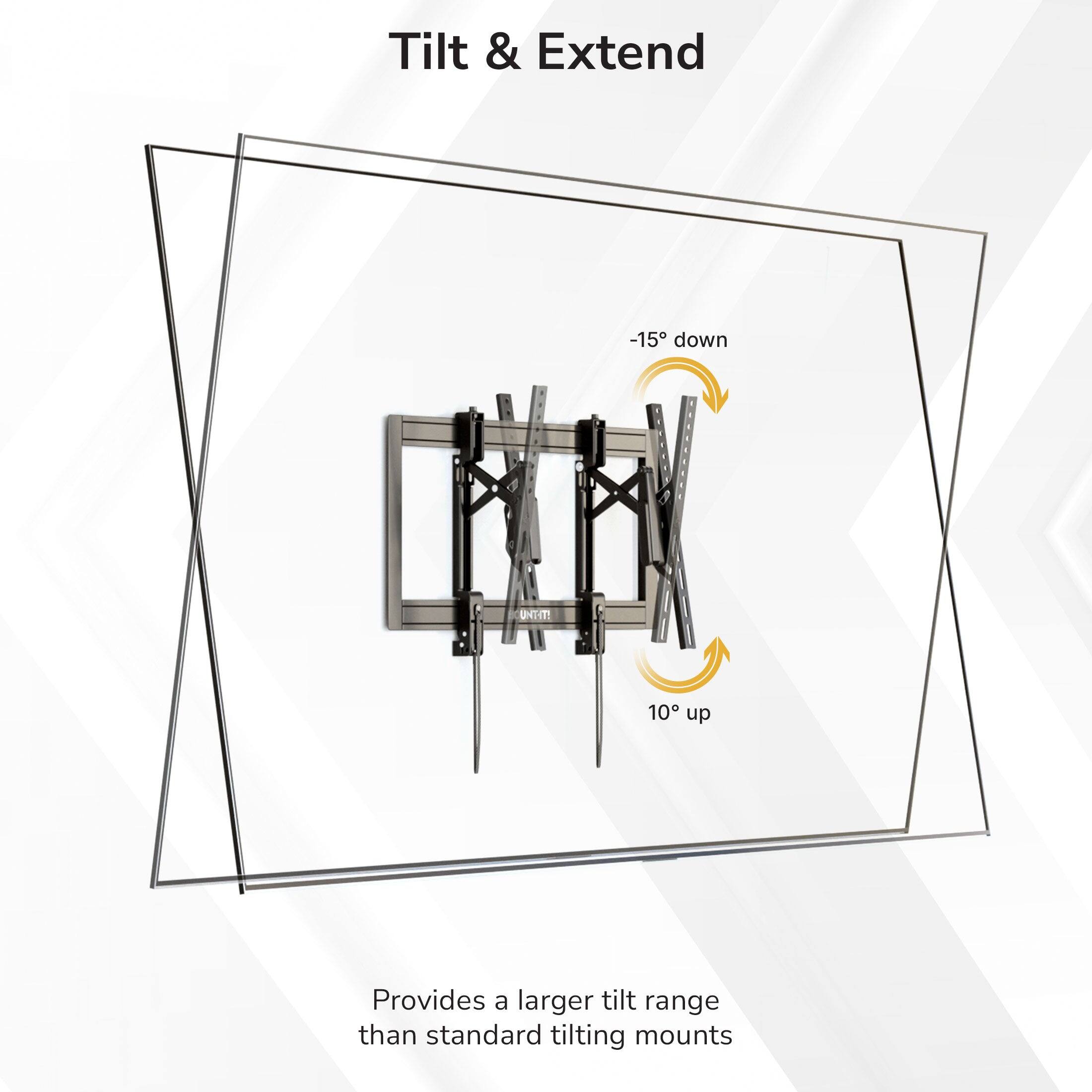 Tilt & Extend

-15° down  
10° up

Provides a larger tilt range than standard tilting mounts
