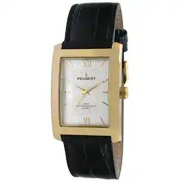 Peugeot - Men's 30X40mm Tank Shape Watch with leather Strap - Gold