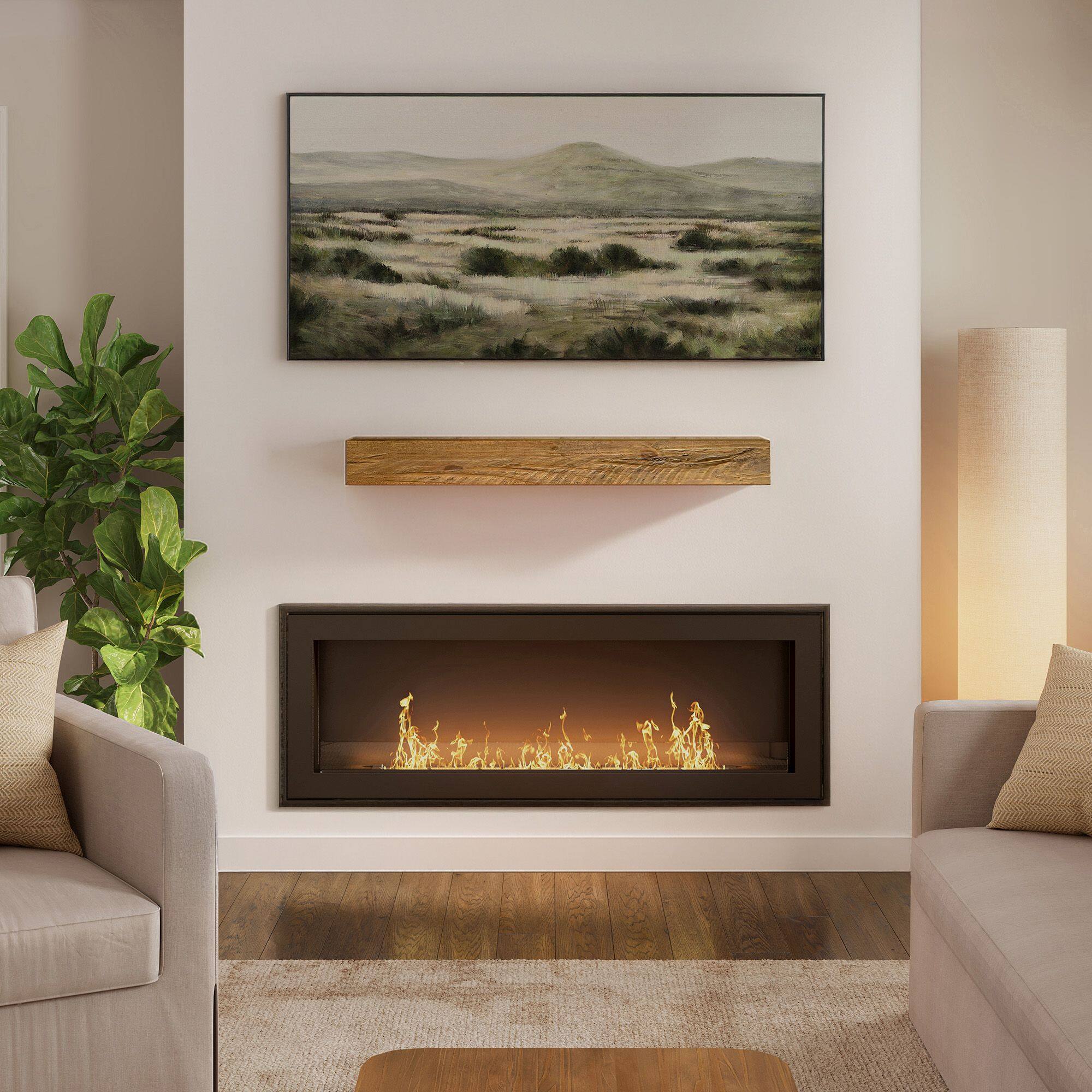 Alt View 1. Plank+Beam - Rustic Floating Shelf/Fire Beam (48in / 1219mm), Rustic Honey - Rustic Honey.