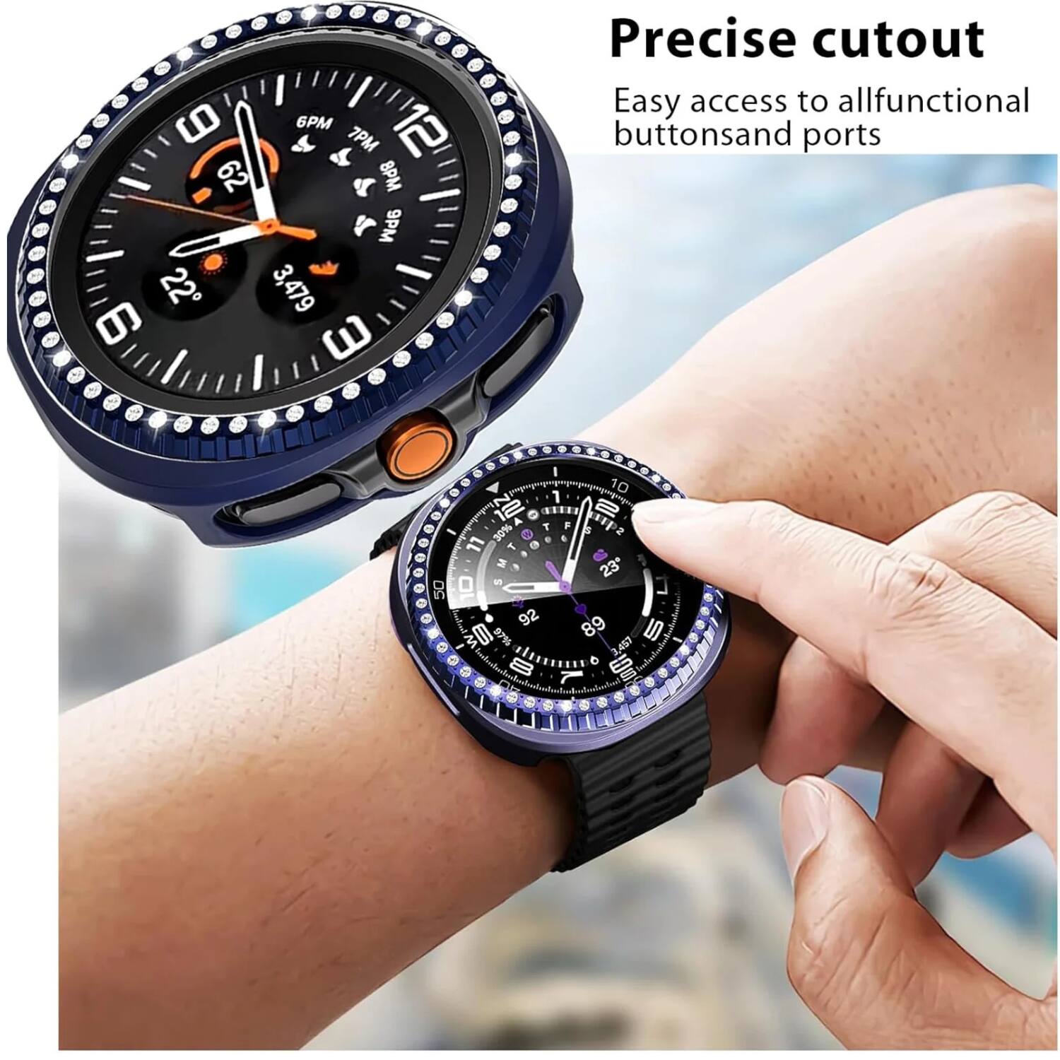 Back. Stock Preferred - Metal Bezel Ring for Samsung Galaxy Watch 8 Classic 46mm - Silver Diamond - Silver Diamond.