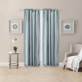 Ellis Curtain - Luna Faux-Silk Rod Pocket/Back Tab Tailored Pairs - 100x84" - Blue