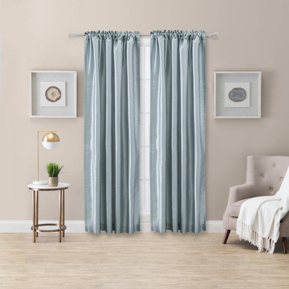 Front. Ellis Curtain - Ellis Curtain Luna Faux-Silk Rod Pocket/Back Tab Tailored Pairs - 100x84" Blue - Blue.
