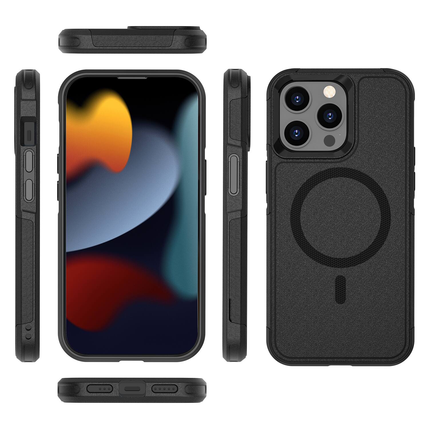 Left. SaharaCase - Raider Series Heavy Duty Case Compatible with Magsafe for  iPhone 15 Pro Max -Black - Black.