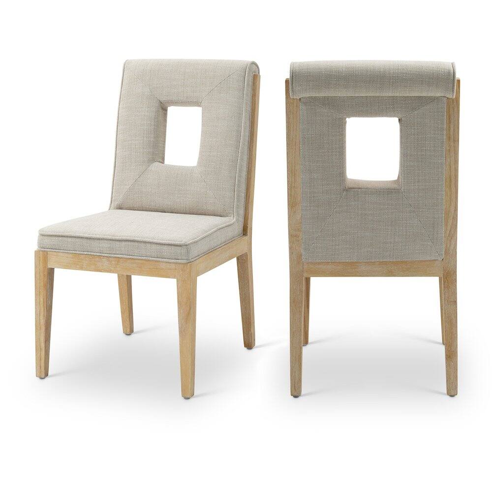 Front. Meridian Furniture - Gwendolyn Cream Linen Textured Fabric Dining Side Chair, Set of 2 - Beige.