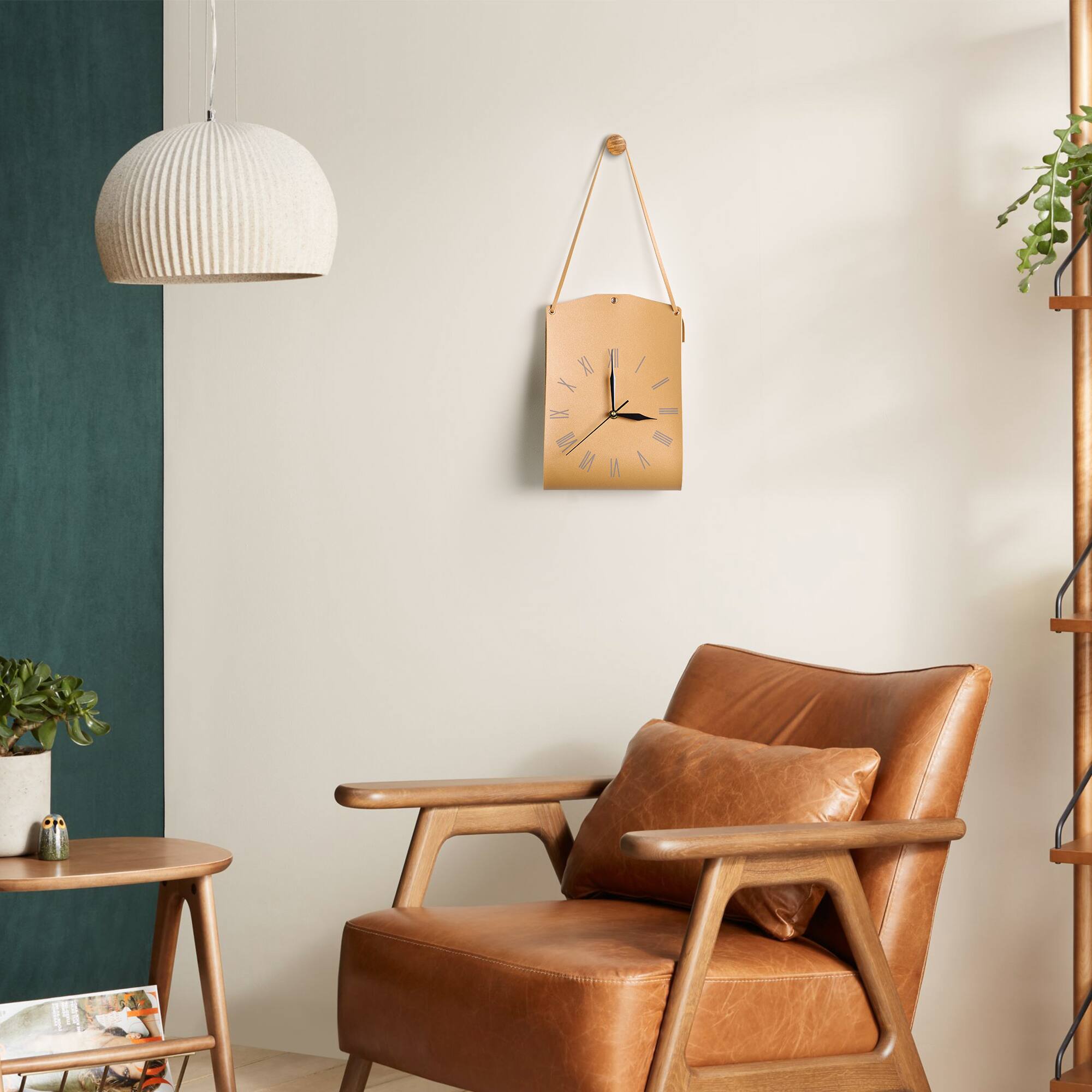 Left. VIVZONE - Leather Single-sided Wall Clock - Brown.