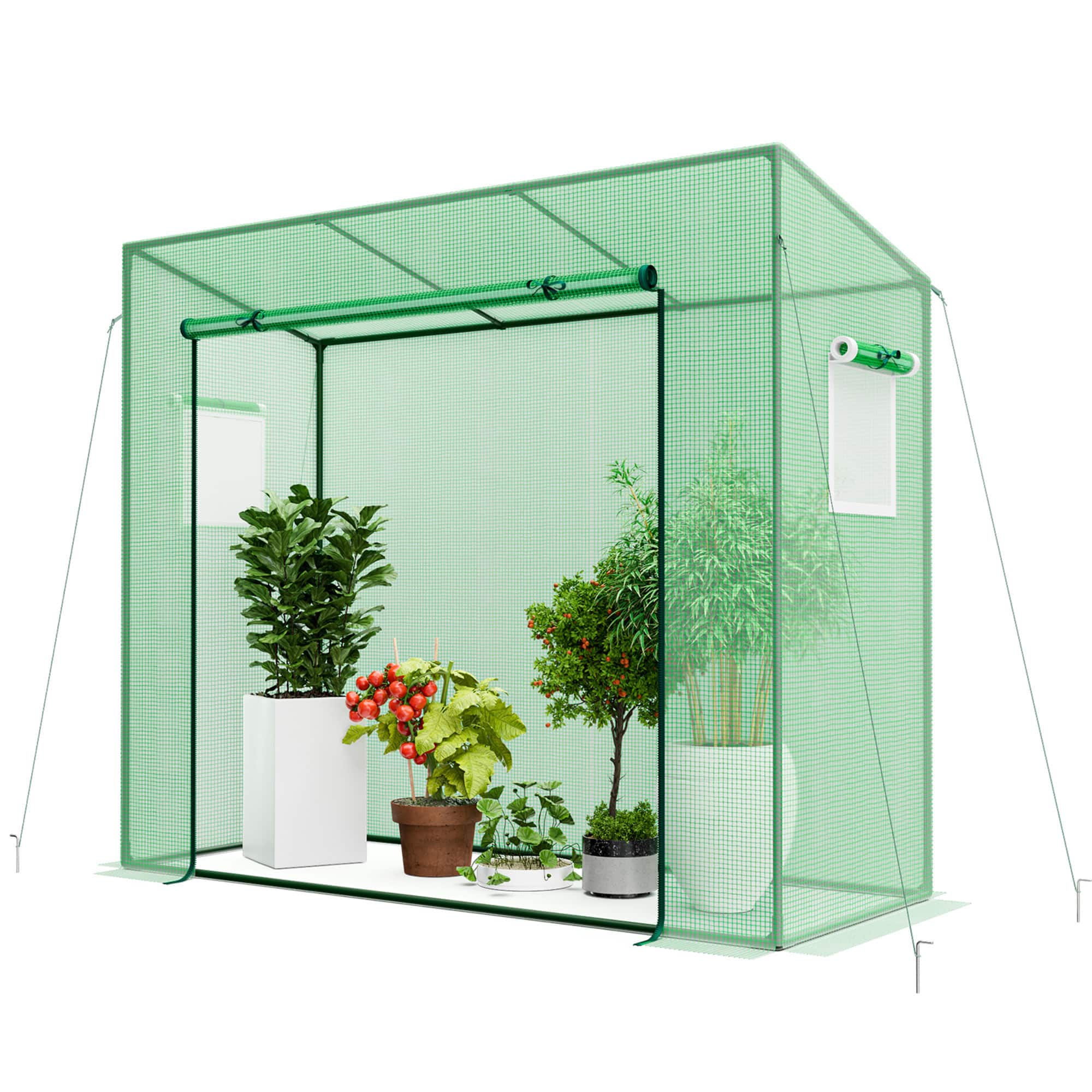 Gymax - Portable Mini Greenhouse w/ PE Cover 4 Wind Ropes & Ground Stakes Zipper Door - Green
