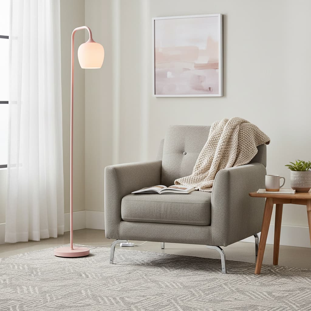 Alt View 4. FINEAK - Modern Pink Floor Lamp - Standing Lamp with Glass Shade & LED Bulb | Cute Simple Design - Pink.