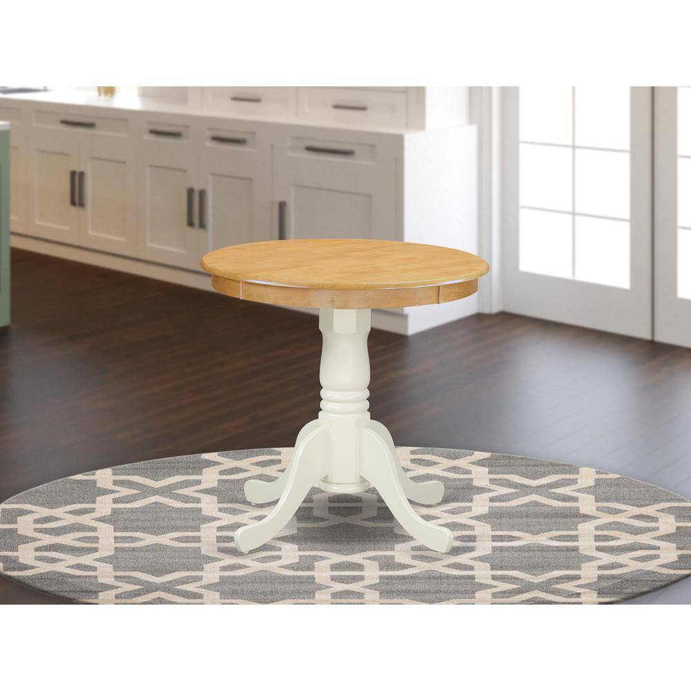 Angle. East West Furniture - East West Furniture EMT-OLW-TP Eden Dining Room Table, a Round kitchen Table with Pedestal Base, Oak & Linen White - Oak & Linen White.