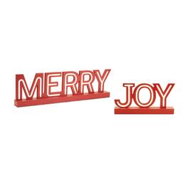 BreeBe - LED Joy and Merry Tabletop Sign (Set of 2) - Red, White
