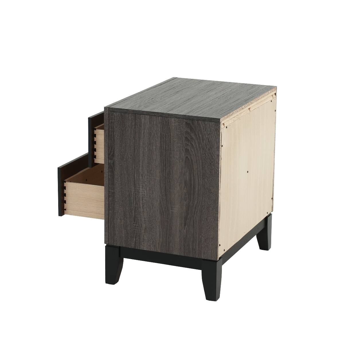 Alt View 3. Loheer - Loheer Rustic Gray Oak Nightstand, Two Drawer Bedside Cabinet for Modern Bedrooms - Gray.