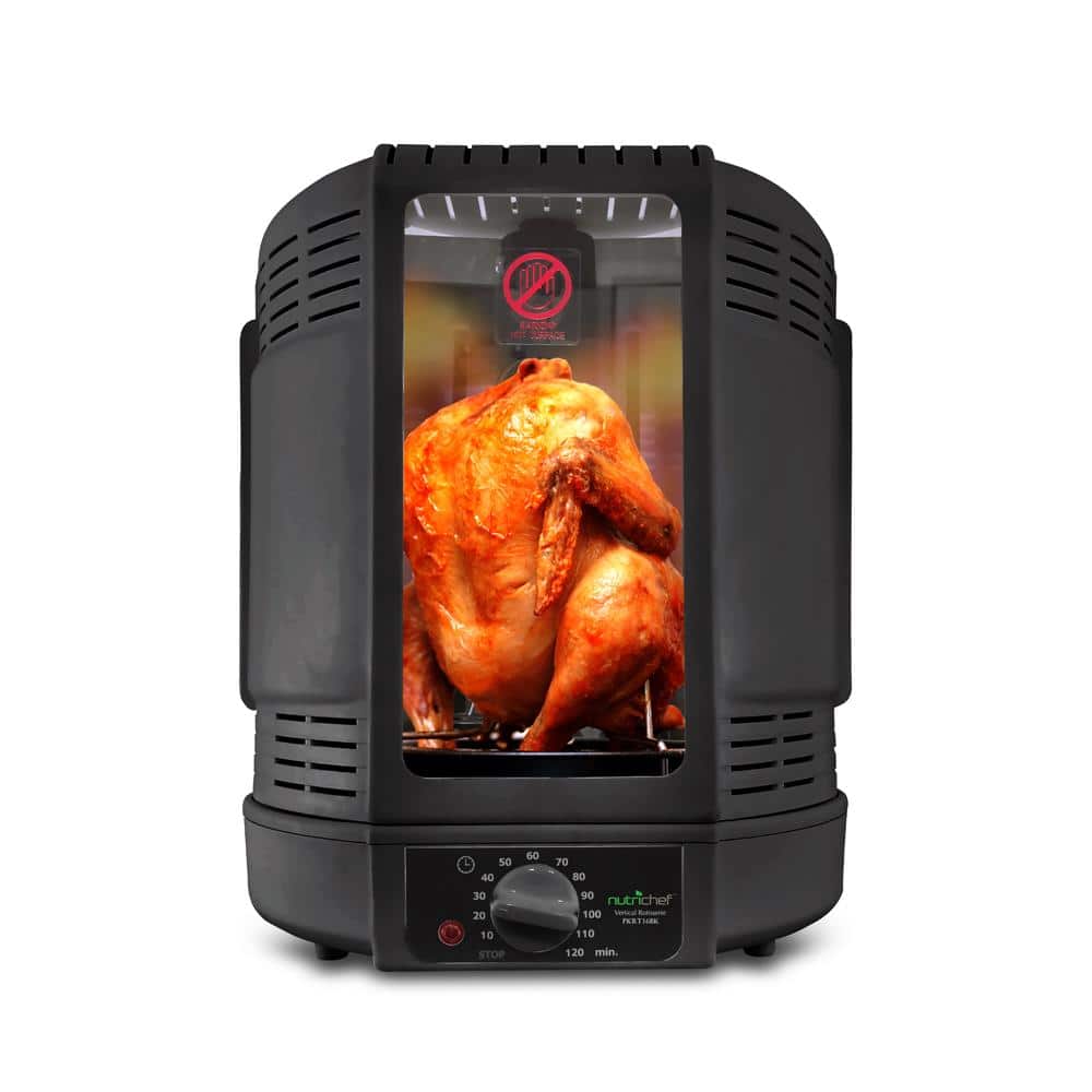 NutriChef - Vertical Countertop Rotisserie Oven Roaster, Rotating Shawarma And Kebab Machine with Skewer and Rack - Black