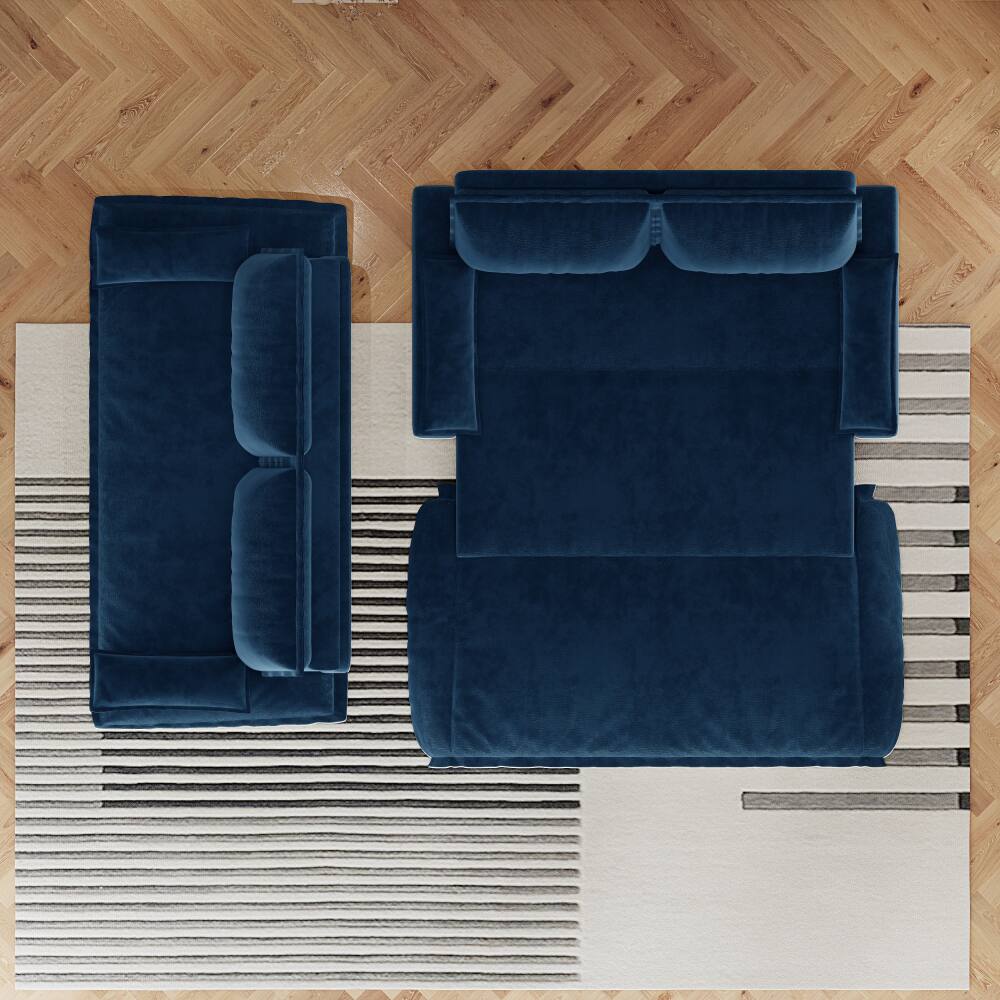 Back. JUJABU - 73.2" Queen Pull Out Sofa Bed, 3-in-1 Convertible Sleeper Sofa, Blue Velvet Loveseat Bed - Blue.
